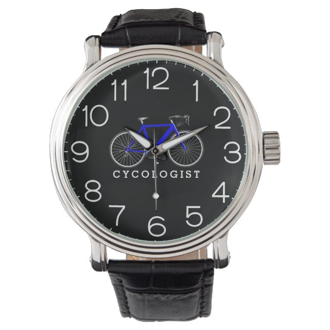 Cycologist Blue Bicycle On Black Watch (Front)