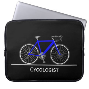 Cycologist Blue Bike on Black Laptop Sleeve