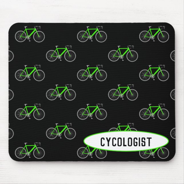 cycologist green bicycle on black mouse mat (Front)