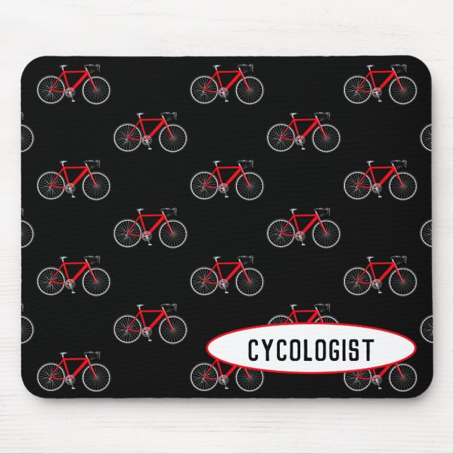 cycologist red bicycle on black mouse mat (Front)