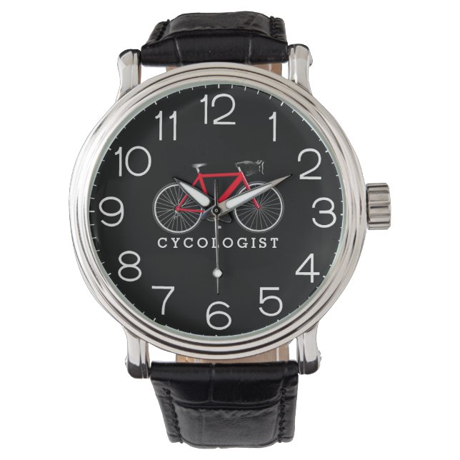 Cycologist Red Bicycle On Black Watch (Front)