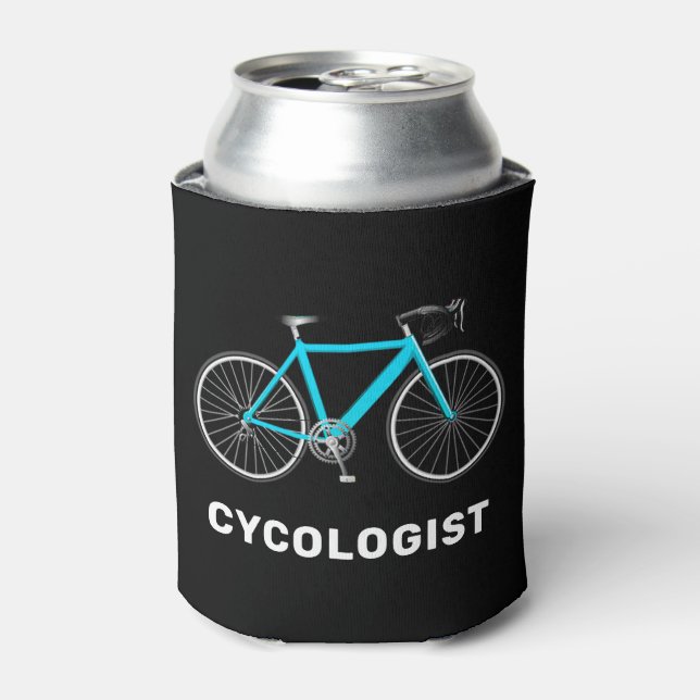 Cycologist Text and Aqua Bicycle Can Cooler (Can Front)