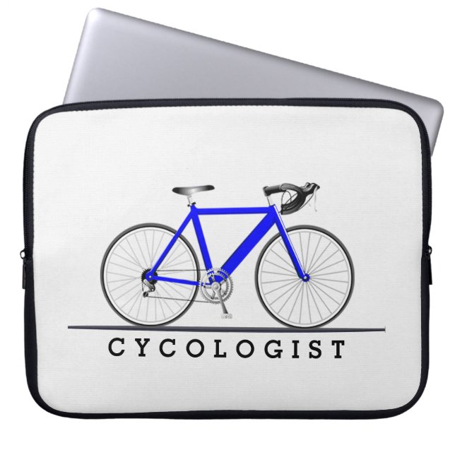 Cycologist Text with Blue Bicycle Laptop Sleeve (Front)