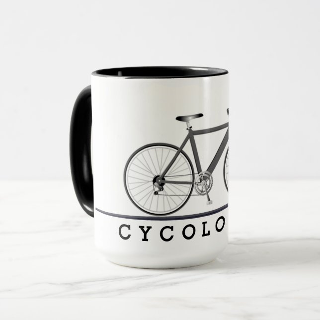 Cycologist text with grey bicycle mug (Front Left)