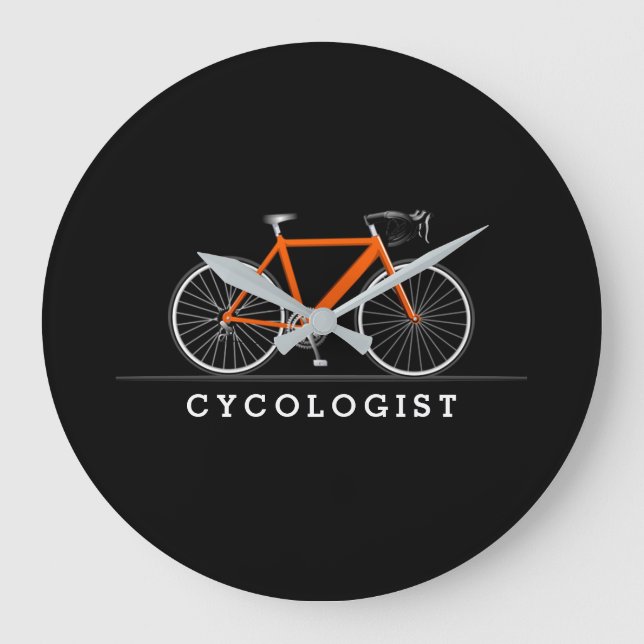 Cycologist text with orange bicycle large clock (Front)