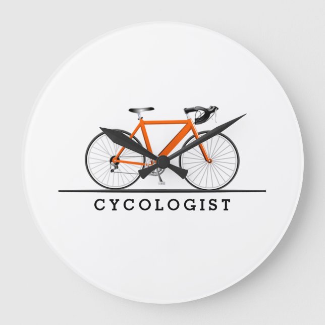 Cycologist text with orange bicycle large clock (Front)