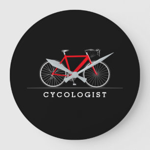 Cycologist text with red bicycle large clock