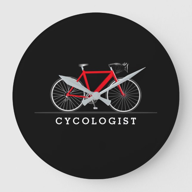 Cycologist text with red bicycle large clock (Front)