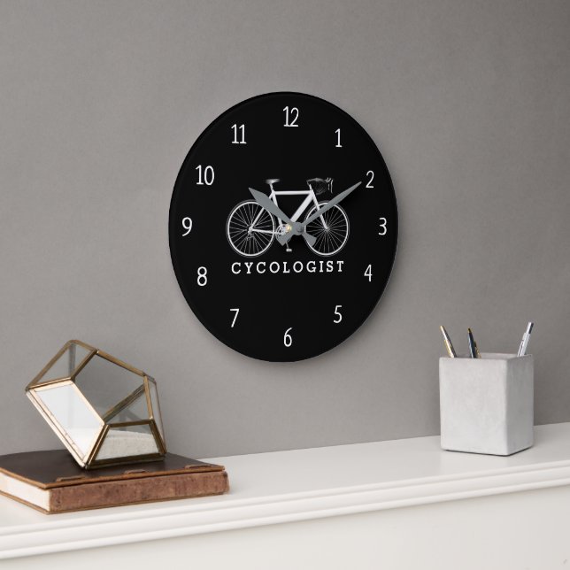 Cycologist Text With White Bicycle  Large Clock (Office)