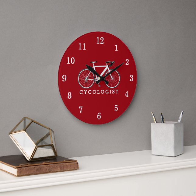 Cycologist Text With White Bicycle  Large Clock (Office)