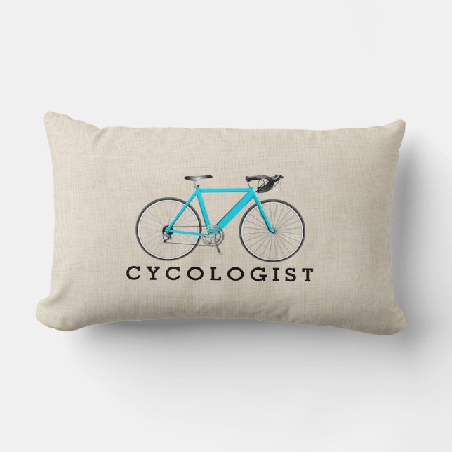 Cycologist Turquoise Bicycle On Beige Lumbar Cushion (Front)