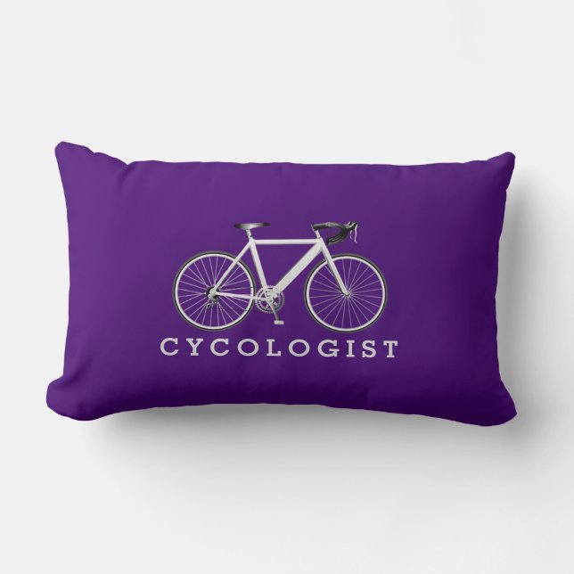 Cycologist White Bicycle On Purple Lumbar Cushion (Front)