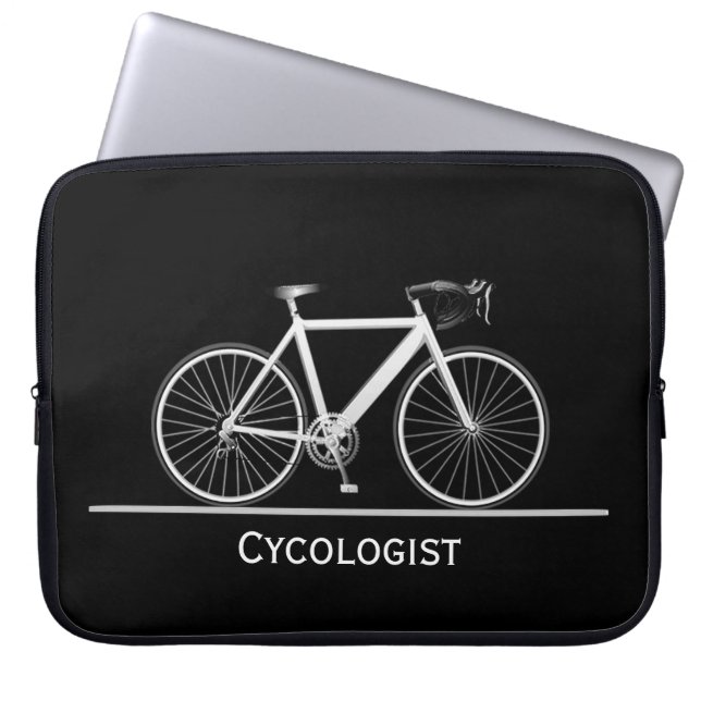 Cycologist White Bike on Black  Laptop Sleeve (Front)
