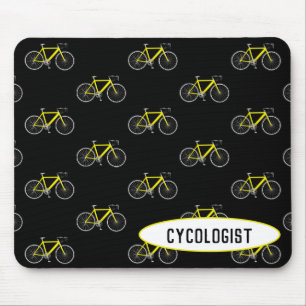 cycologist yellow bicycle on black mouse mat