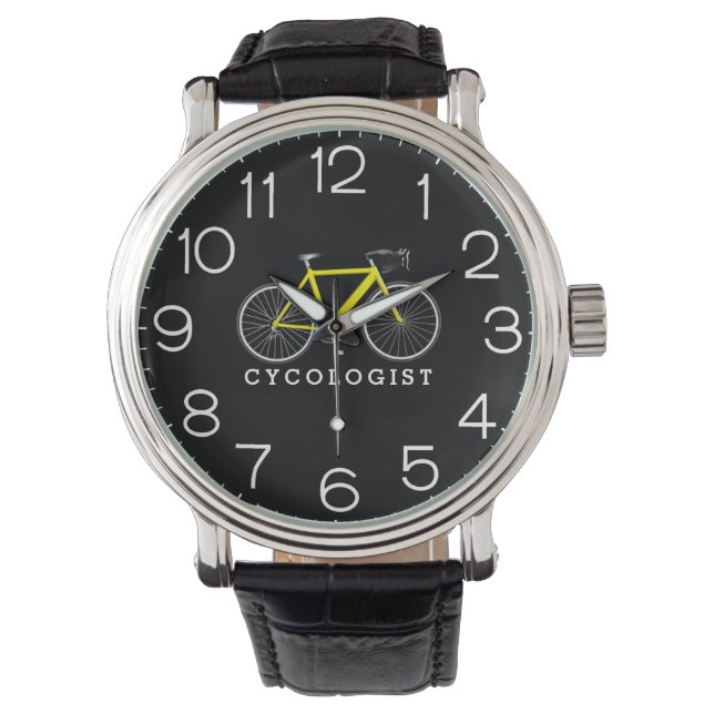 Cycologist Yellow Bicycle On Black  Watch (Front)