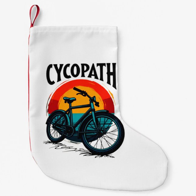 Cycopath: Energetic Bike with sunset Graphic Tee Small Christmas Stocking (Front)