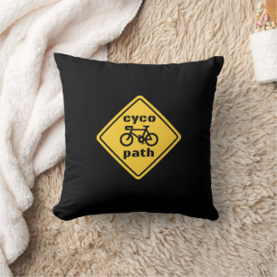 Cycopath Funny Road Sign for Cycle Lover Cushion