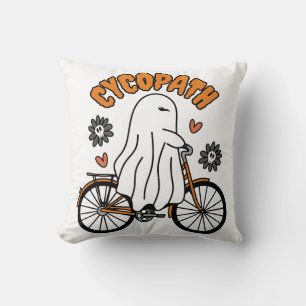 Cycopath Halloween Ghost on Orange Bicycle  Cushion