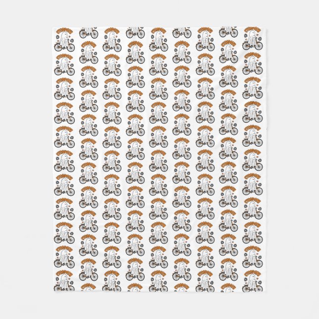 Cycopath Halloween Ghost on Orange Bicycle  Fleece Blanket (Front)