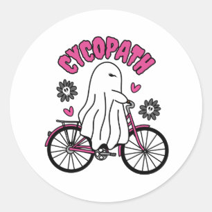Cycopath Halloween Ghost on Pink Bicycle Classic Round Sticker