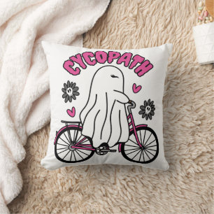 Cycopath Halloween Ghost on Pink Bicycle  Cushion