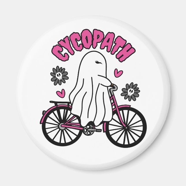 Cycopath Halloween Ghost on Pink Bicycle  Magnet (Front)