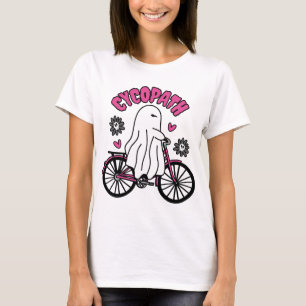 Cycopath Halloween Ghost on Pink Bicycle  T-Shirt