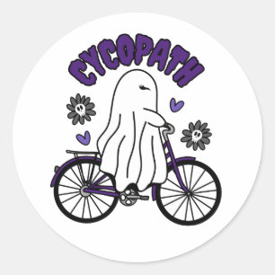 Cycopath Halloween Ghost on Purple Bicycle  Classic Round Sticker