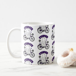 Cycopath Halloween Ghost on Purple Bicycle  Coffee Mug