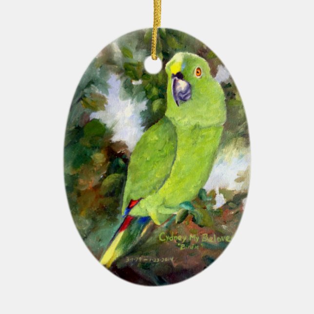 Cydney Yellow Naped Parrot Ceramic Tree Decoration (Front)