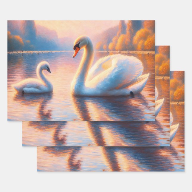 Cygnet and Swan Wrapping Paper Sheet (Set)