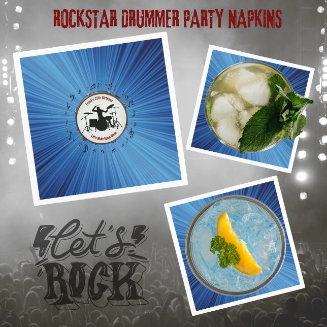 Cymbal Crashin Blue Drummer Birthday Party Napkins (Cymbal Crashin' Blue Burst Drummer Birthday Party Napkins)