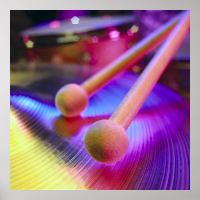 Cymbal & Round Tip Drum Sticks Poster (Front)