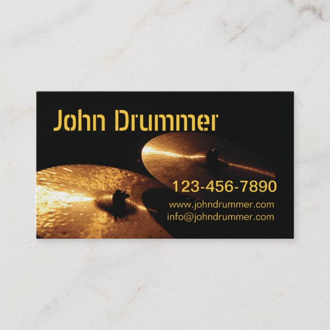 cymbals, John Drummer, www.johndrummer.cominfo@... Business Card (Front)