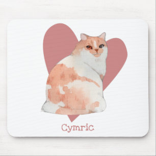 Cymric Cat Watercolor Kitty Pink Heart Mouse Mat