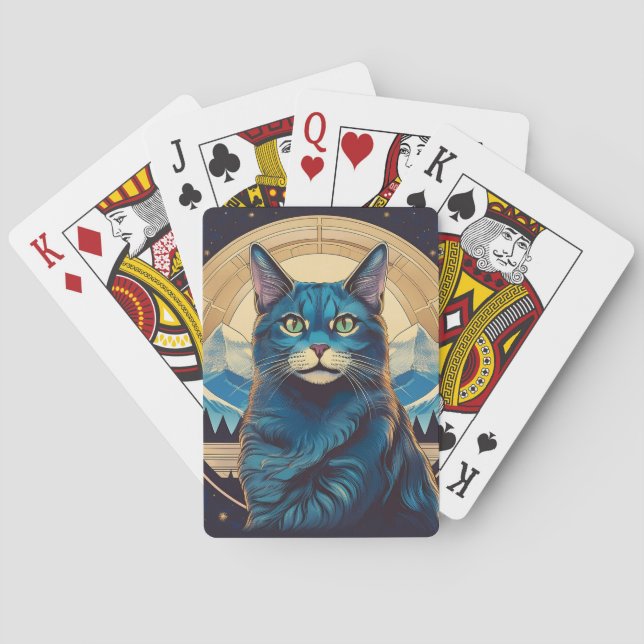Cymric Cat With Mountain Backdrop Stars Playing Cards (Back)