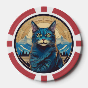 Cymric Cat With Mountain Backdrop Stars Poker Chips