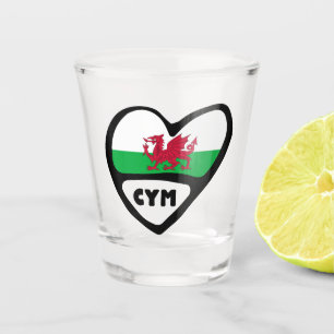 Cymru Wales Country Code Flag Heart Shot Glass