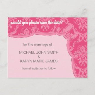 Cyndi Pink Save the Date Announcement Postcard