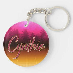 Cynthia First name golden pink keychain
