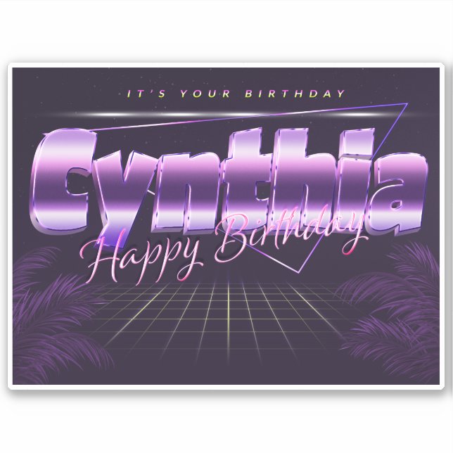Cynthia Name First name lila retro Sticker Birthda (Front)
