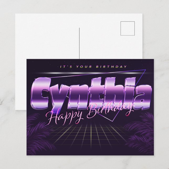Cynthia Name First name purple postcard birthday (Front/Back)