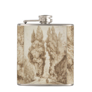 Cypress Avenue at Villa d Este Tivoli by Fragonard Hip Flask