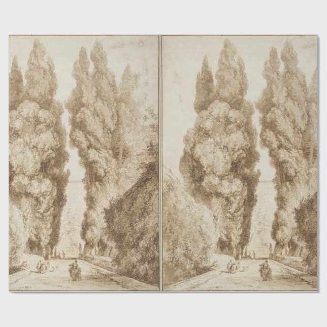 Cypress Avenue at Villa d Este Tivoli by Fragonard Wrapping Paper (Flat)