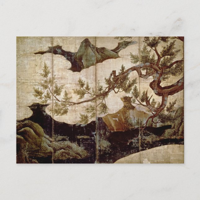 Cypress by Kano Eitoku, Muromanchi period Postcard (Front)