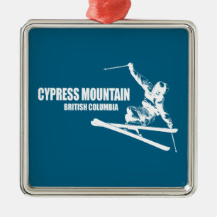 Cypress Mountain British Columbia Skier Metal Tree Decoration