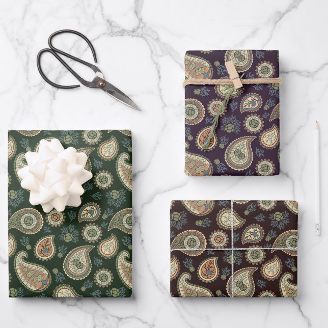 Cypress Paisley Pattern Wrapping Paper Sheet (Front)