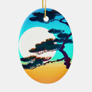 Cypress Tree and Full Moon   Ceramic Tree Decoration