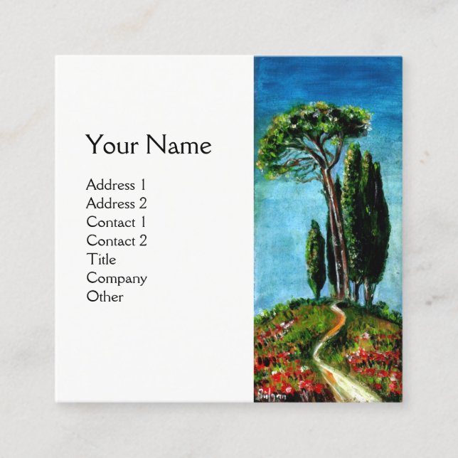 CYPRESS TREES AND MEDITERRANIAN PINE IN TUSCANY SQUARE BUSINESS CARD (Front)