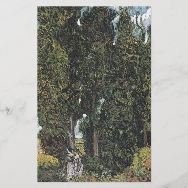 Cypress Trees by Van Gogh Stationery (Front)